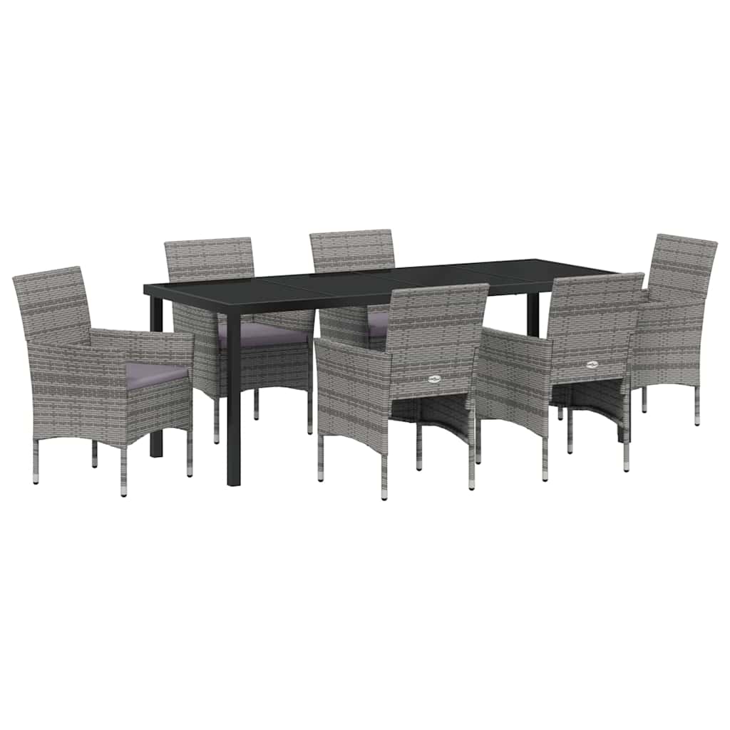 Tuin eettafelset met kussen 7 pcs Grijs poly rattan – afbeelding 2