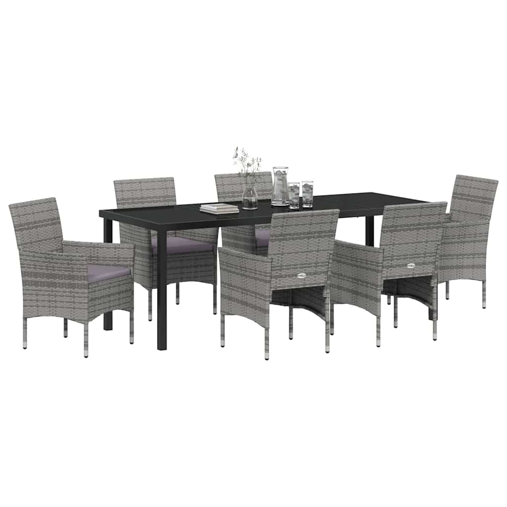 Tuin eettafelset met kussen 7 pcs Grijs poly rattan – afbeelding 3