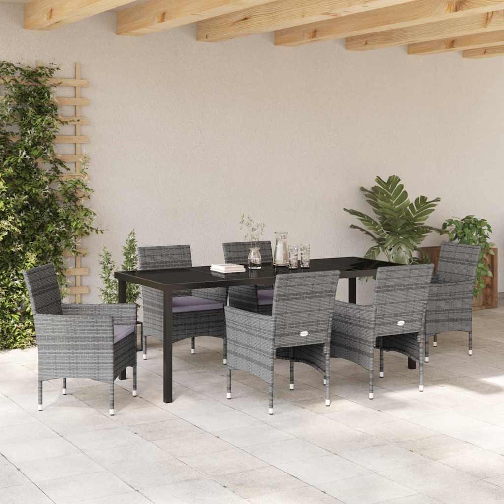Tuin eettafelset met kussen 7 pcs Grijs poly rattan – afbeelding 4
