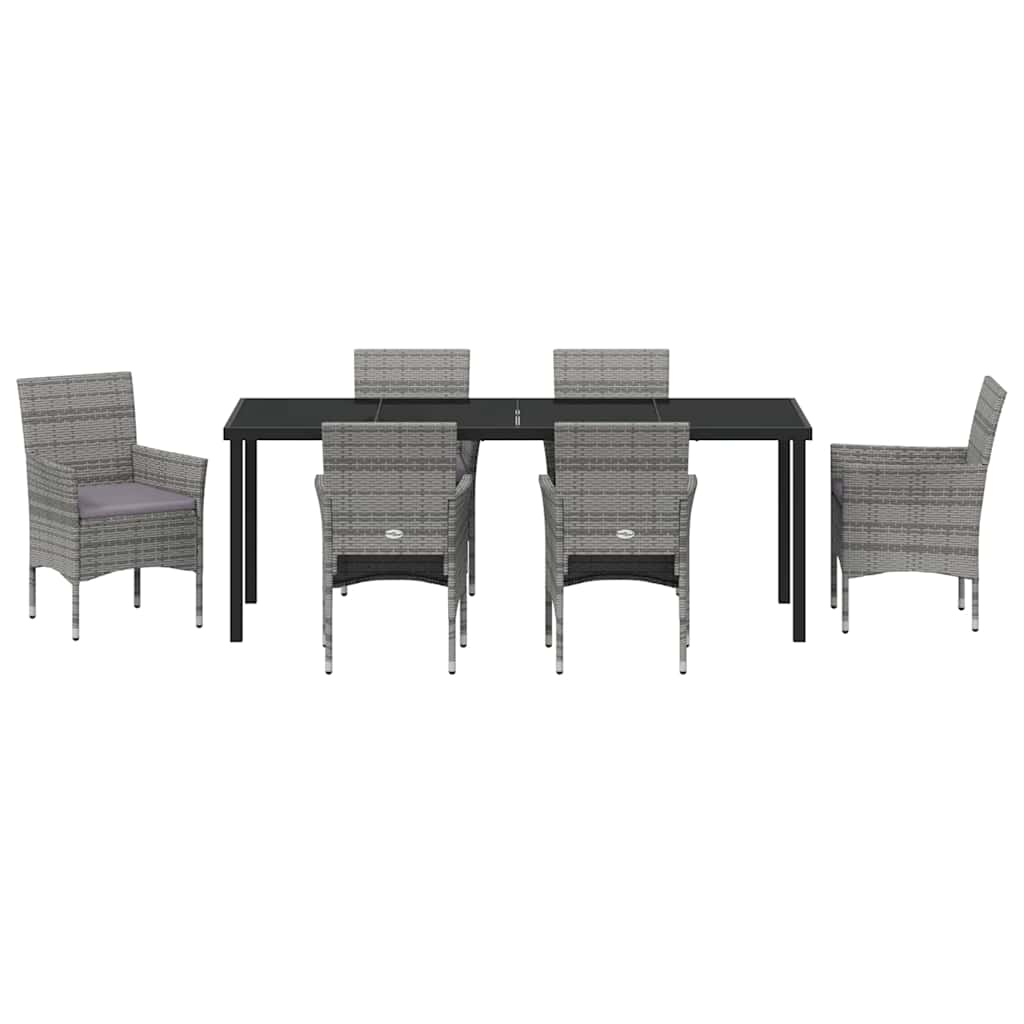 Tuin eettafelset met kussen 7 pcs Grijs poly rattan – afbeelding 7