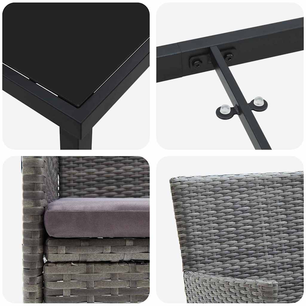 Tuin eettafelset met kussen 7 pcs Grijs poly rattan – afbeelding 9