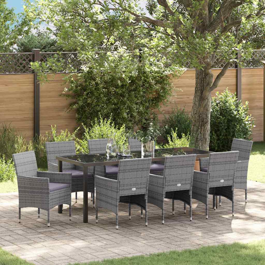 Tuin eettafelset met kussen 9 pcs Grijs poly rattan – afbeelding 1