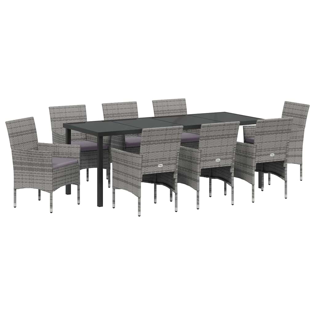 Tuin eettafelset met kussen 9 pcs Grijs poly rattan – afbeelding 2