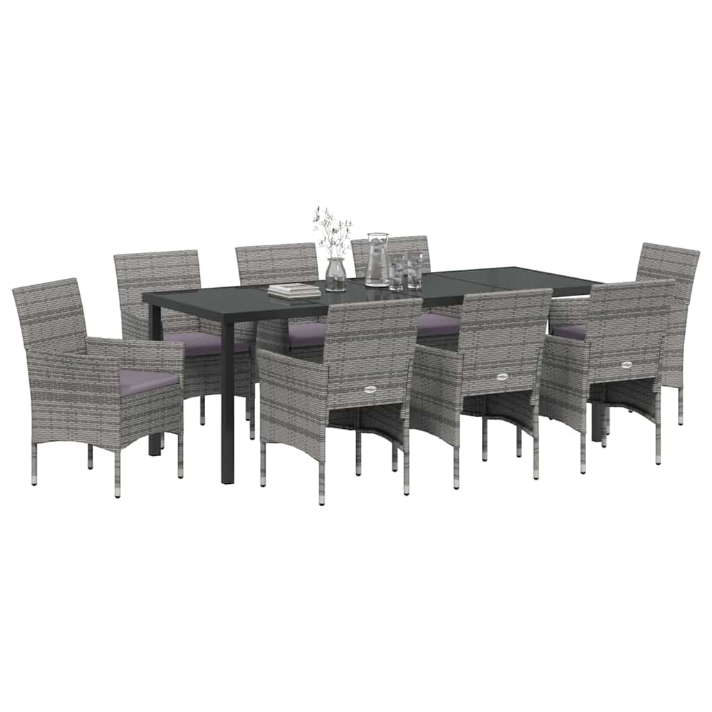 Tuin eettafelset met kussen 9 pcs Grijs poly rattan – afbeelding 3