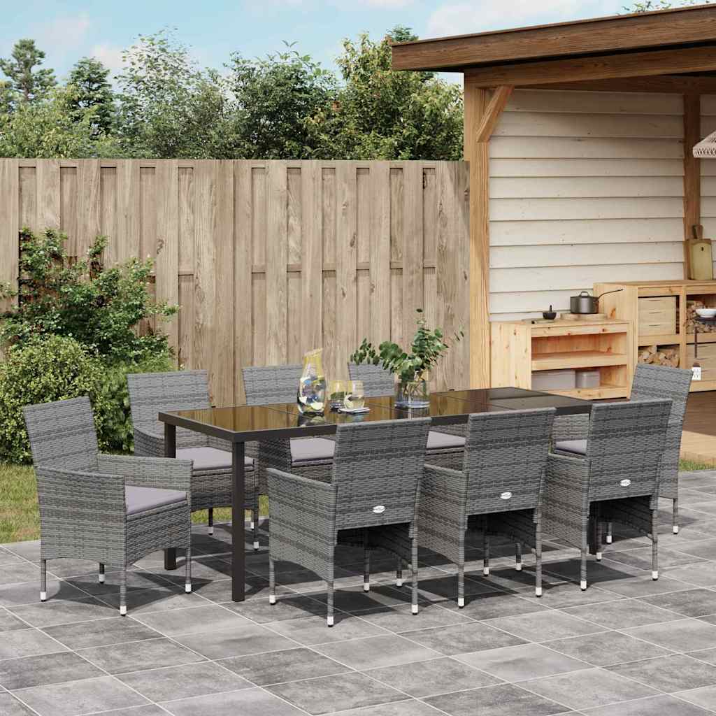 Tuin eettafelset met kussen 9 pcs Grijs poly rattan – afbeelding 4