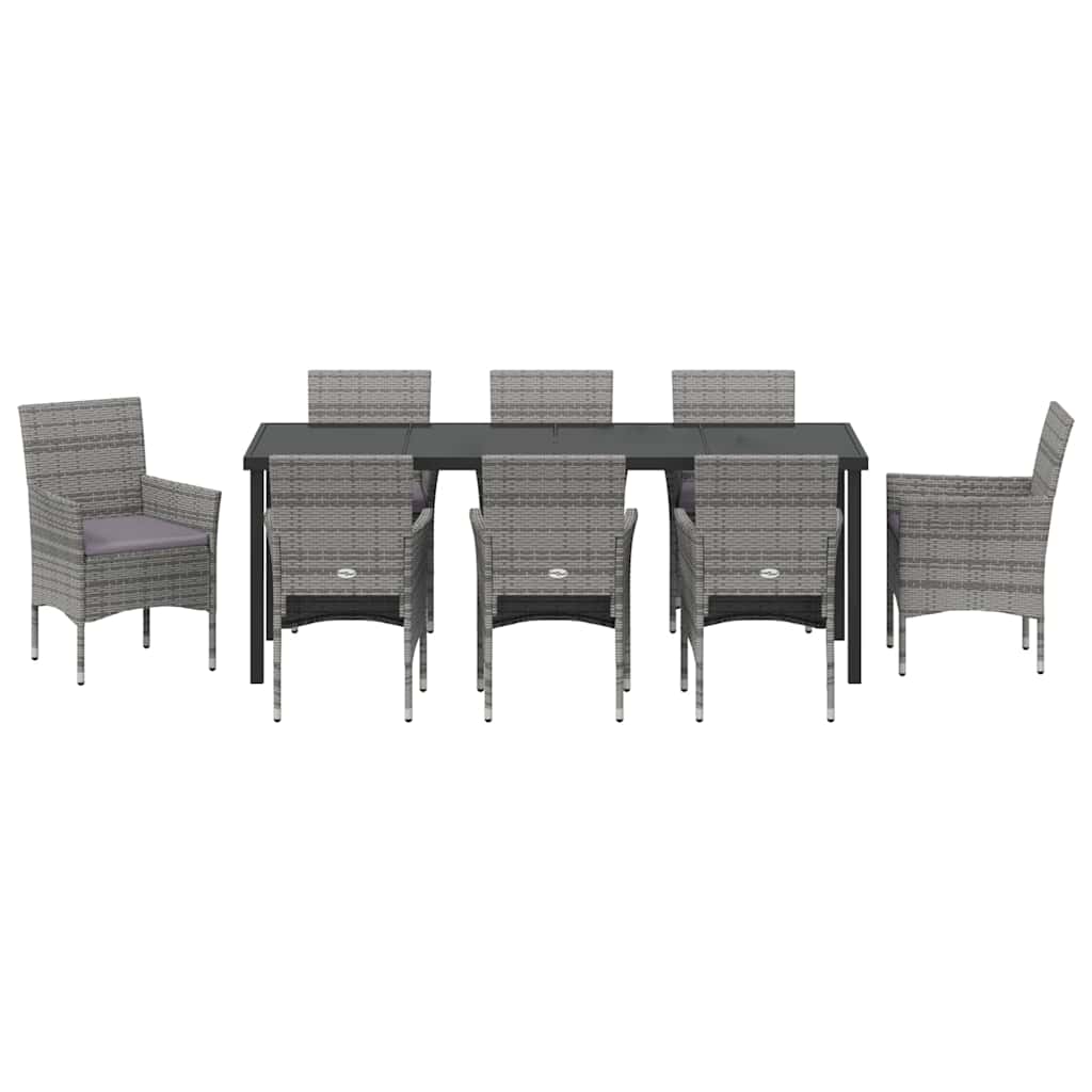 Tuin eettafelset met kussen 9 pcs Grijs poly rattan – afbeelding 7