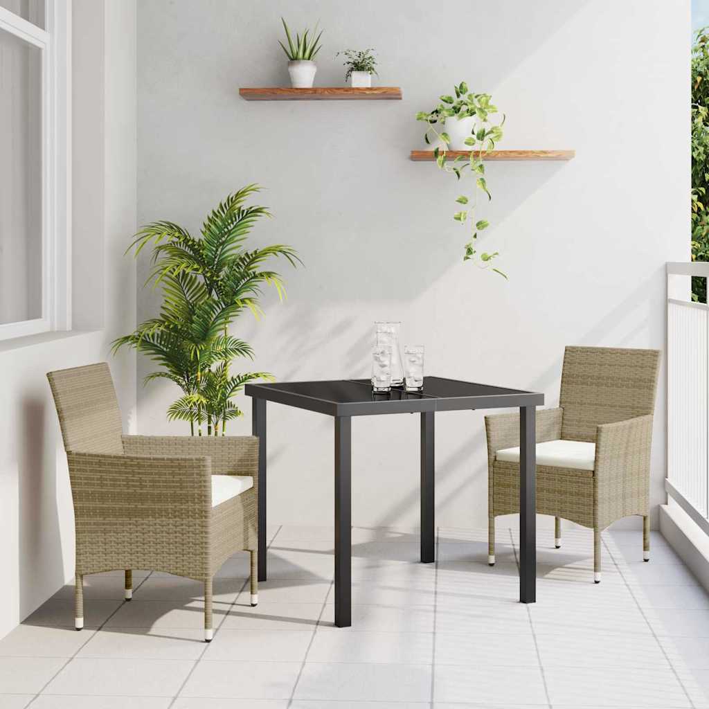 Tuin eettafelset met kussen 3 pcs Beige poly rattan – afbeelding 1