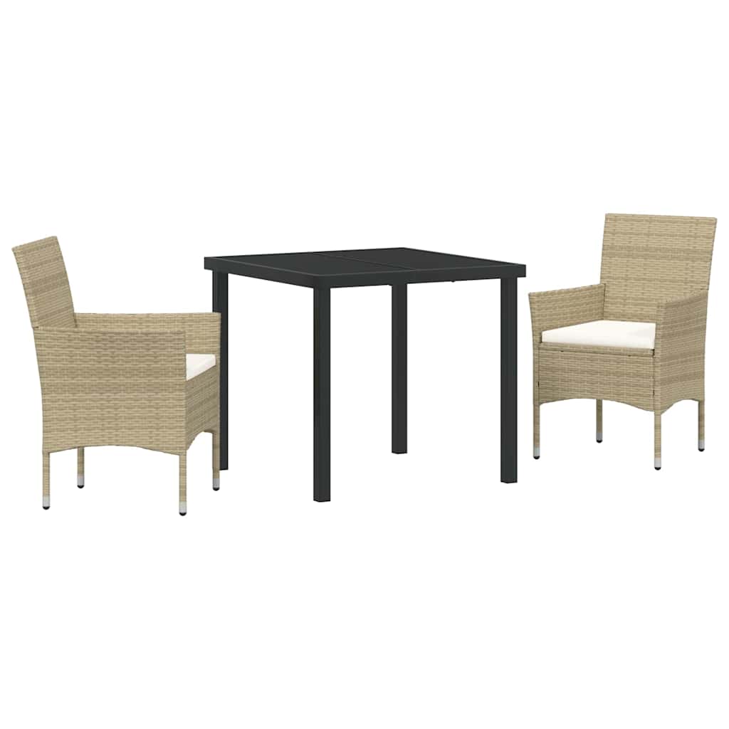 Tuin eettafelset met kussen 3 pcs Beige poly rattan – afbeelding 2