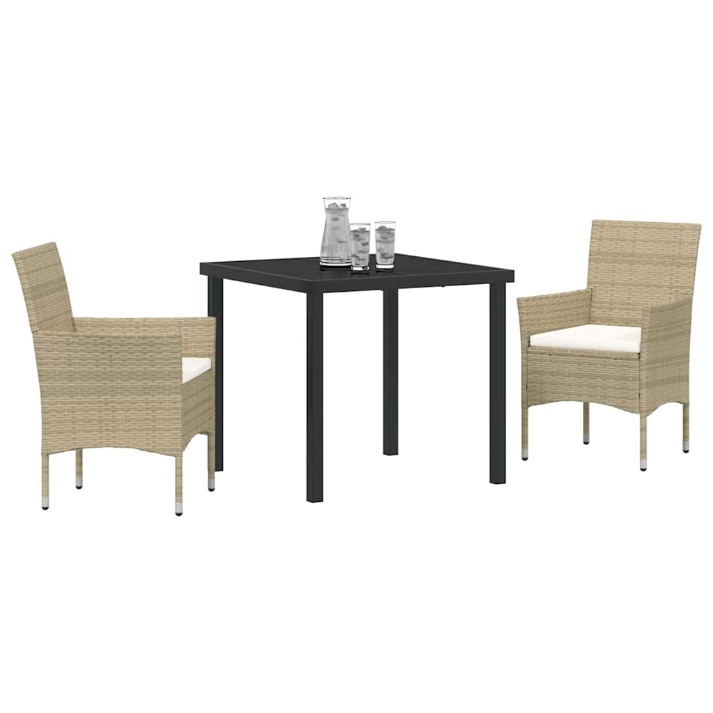 Tuin eettafelset met kussen 3 pcs Beige poly rattan – afbeelding 3