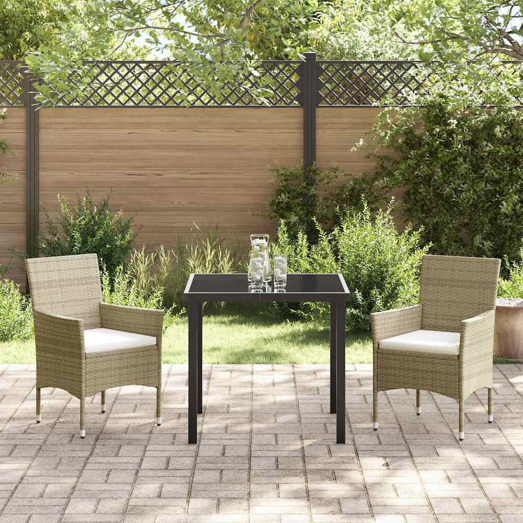 Tuin eettafelset met kussen 3 pcs Beige poly rattan – afbeelding 4