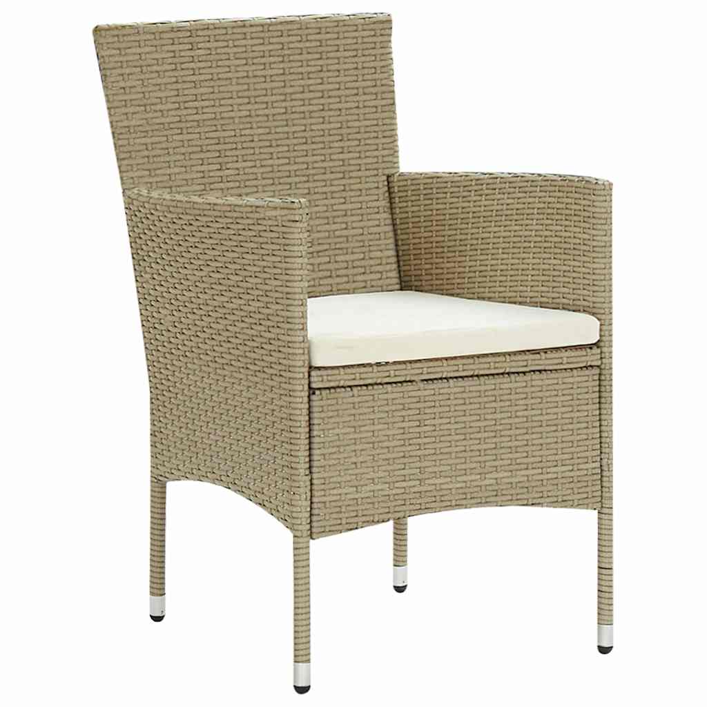 Tuin eettafelset met kussen 3 pcs Beige poly rattan – afbeelding 6