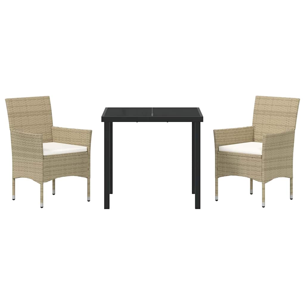 Tuin eettafelset met kussen 3 pcs Beige poly rattan – afbeelding 7