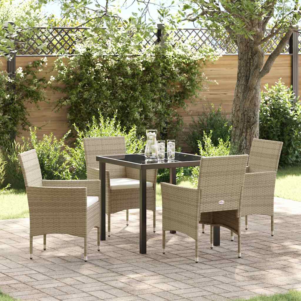 Tuin eettafelset met kussen 5 pcs Beige poly rattan – afbeelding 1