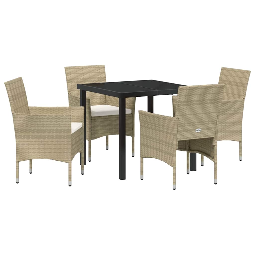 Tuin eettafelset met kussen 5 pcs Beige poly rattan – afbeelding 2