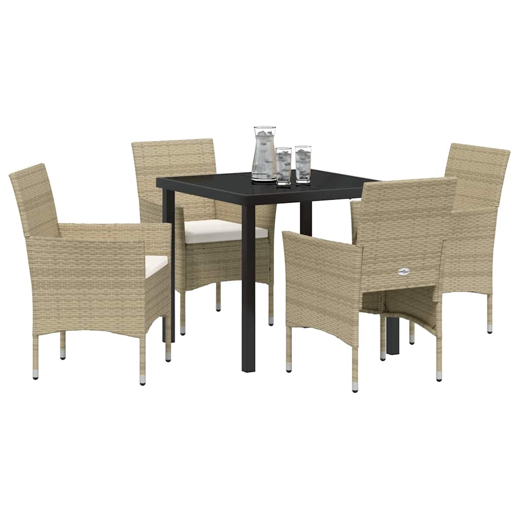 Tuin eettafelset met kussen 5 pcs Beige poly rattan – afbeelding 3