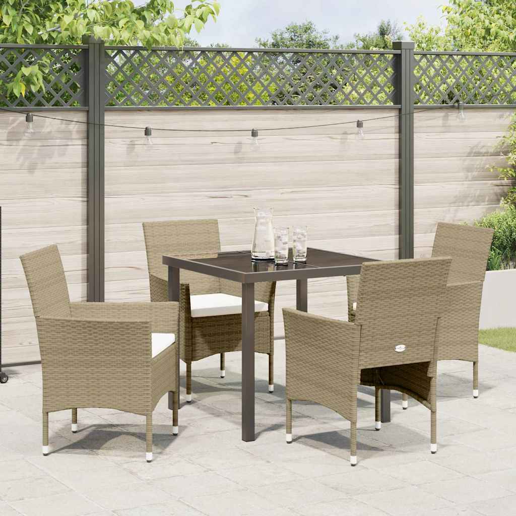 Tuin eettafelset met kussen 5 pcs Beige poly rattan – afbeelding 4