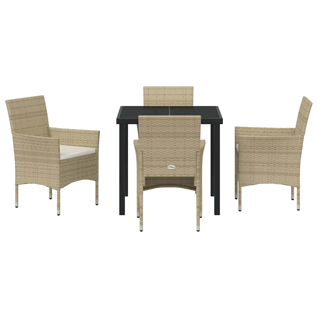 Tuin eettafelset met kussen 5 pcs Beige poly rattan – afbeelding 7