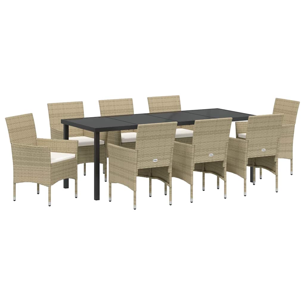 Tuin eettafelset met kussen 9 pcs Beige poly rattan – afbeelding 2