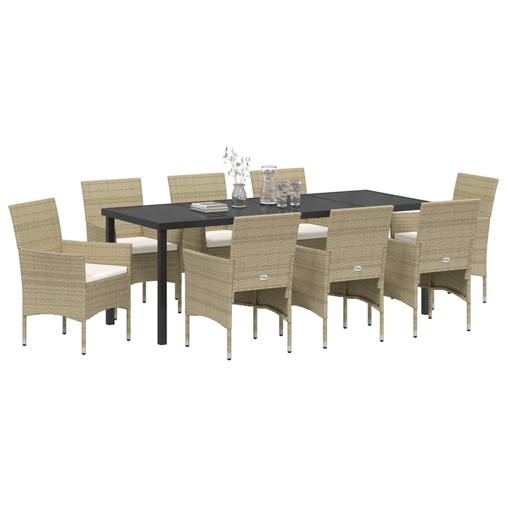 Tuin eettafelset met kussen 9 pcs Beige poly rattan – afbeelding 3