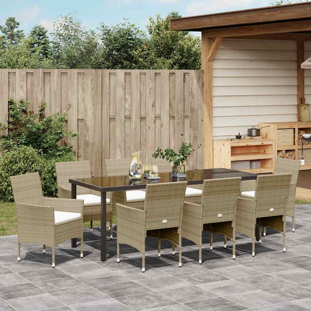 Tuin eettafelset met kussen 9 pcs Beige poly rattan – afbeelding 4