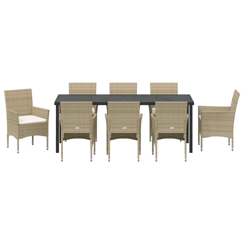 Tuin eettafelset met kussen 9 pcs Beige poly rattan – afbeelding 7