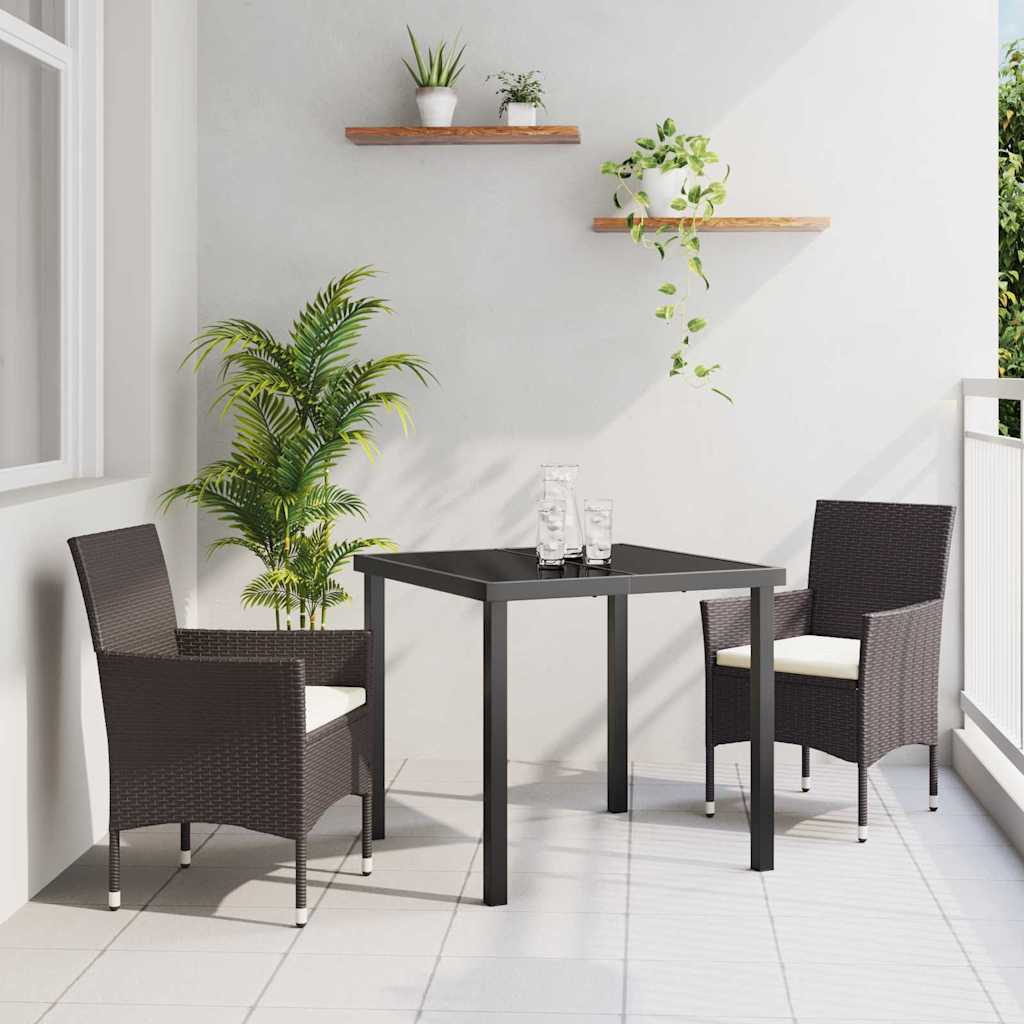 Tuin eettafelset met kussen 3 pcs Bruin poly rattan – afbeelding 1