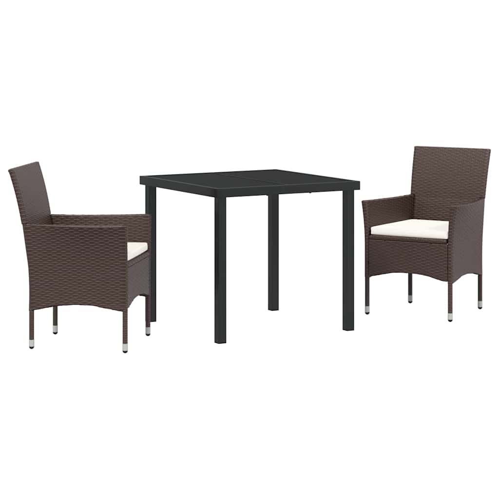 Tuin eettafelset met kussen 3 pcs Bruin poly rattan – afbeelding 2