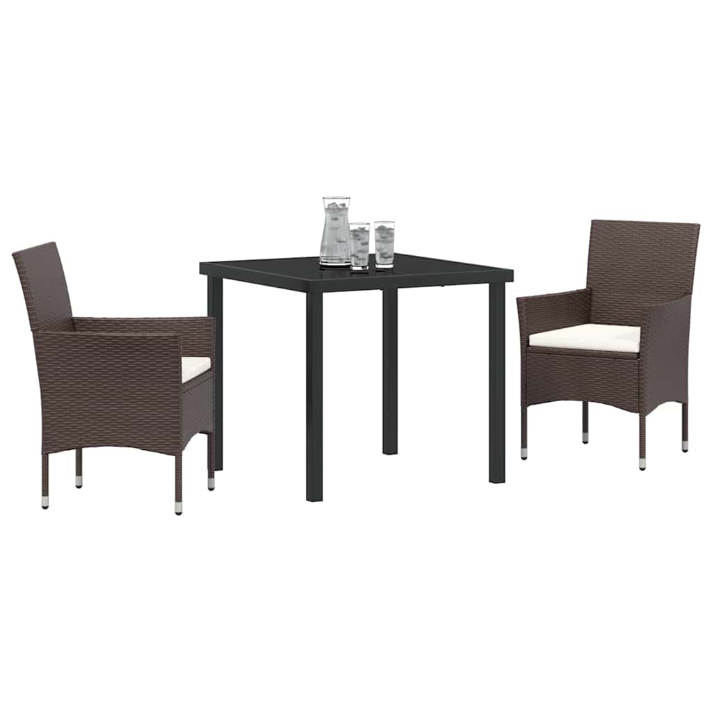 Tuin eettafelset met kussen 3 pcs Bruin poly rattan – afbeelding 3