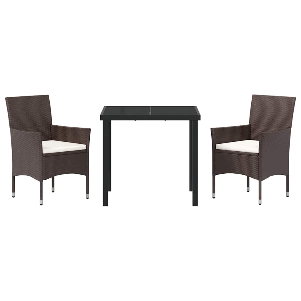 Tuin eettafelset met kussen 3 pcs Bruin poly rattan – afbeelding 7
