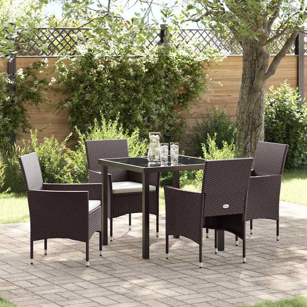 Tuin eettafelset met kussen 5 pcs Bruin poly rattan – afbeelding 1
