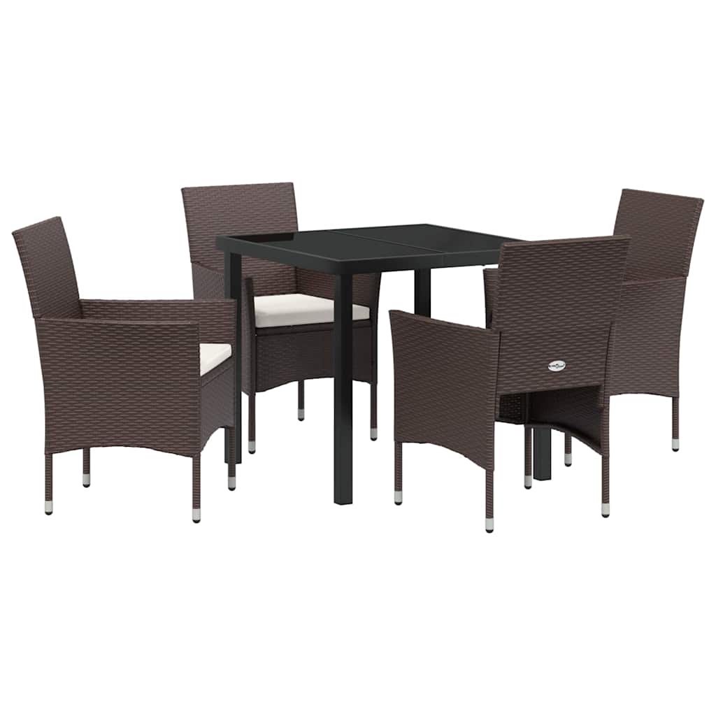 Tuin eettafelset met kussen 5 pcs Bruin poly rattan – afbeelding 2