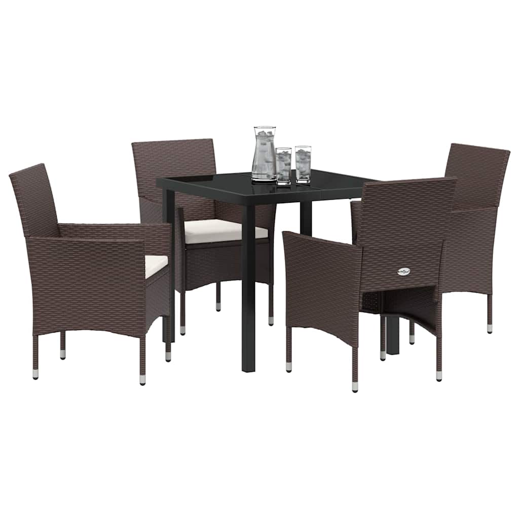 Tuin eettafelset met kussen 5 pcs Bruin poly rattan – afbeelding 3