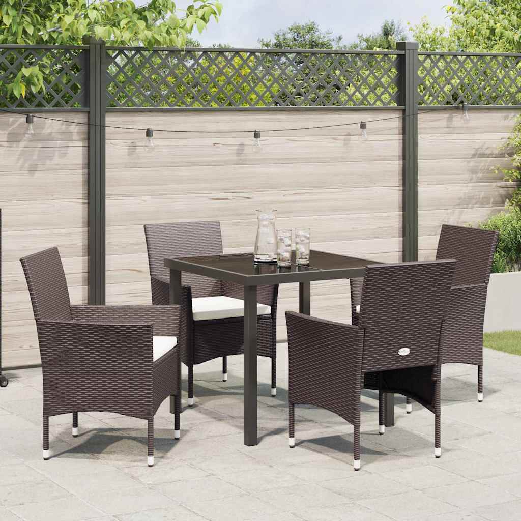Tuin eettafelset met kussen 5 pcs Bruin poly rattan – afbeelding 4
