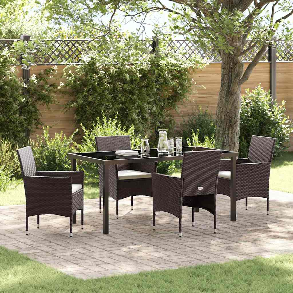 Tuin eettafelset met kussen 5 pcs Bruin poly rattan – afbeelding 1