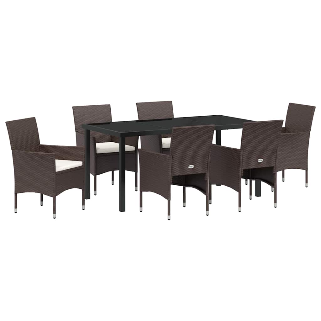 Tuin eettafelset met kussen 7 pcs Bruin poly rattan – afbeelding 2