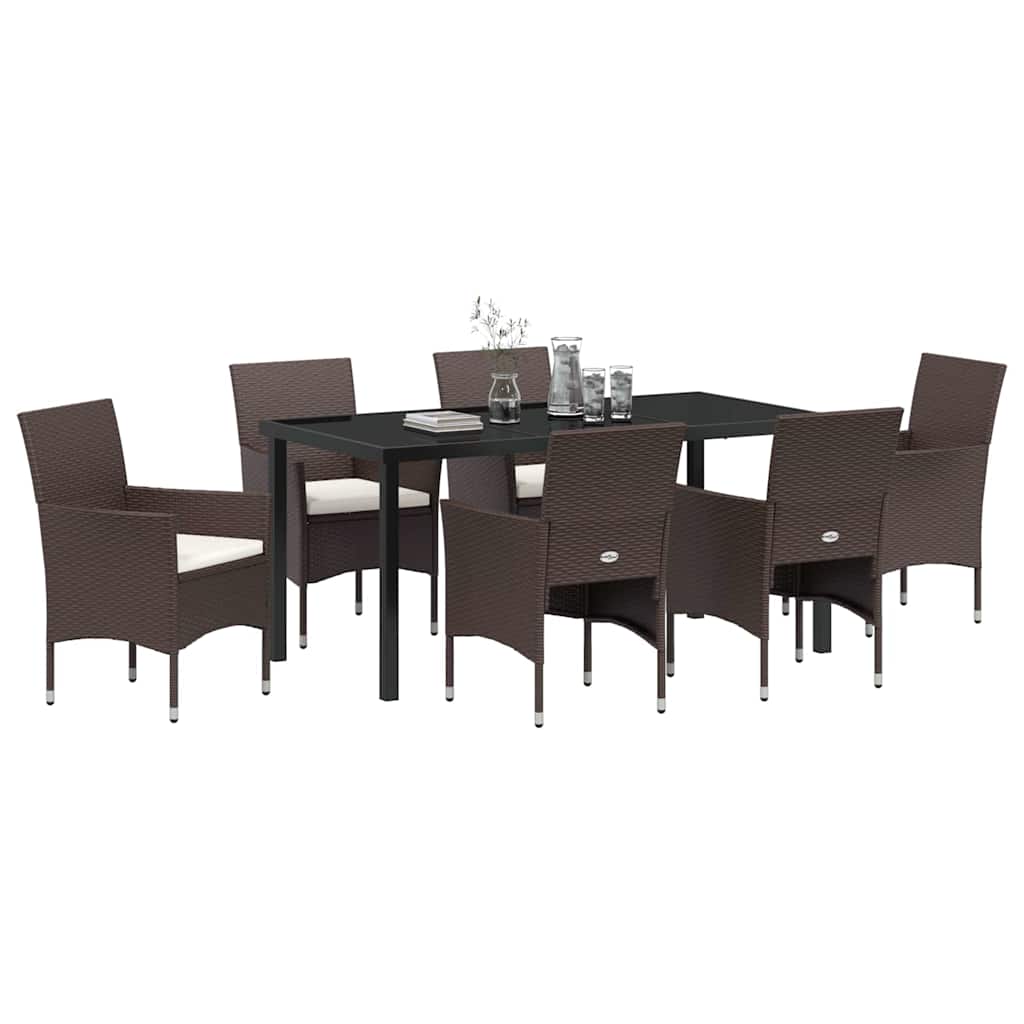 Tuin eettafelset met kussen 7 pcs Bruin poly rattan – afbeelding 3