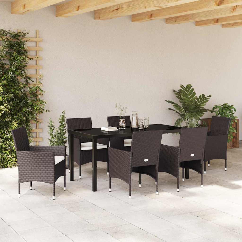 Tuin eettafelset met kussen 7 pcs Bruin poly rattan – afbeelding 4