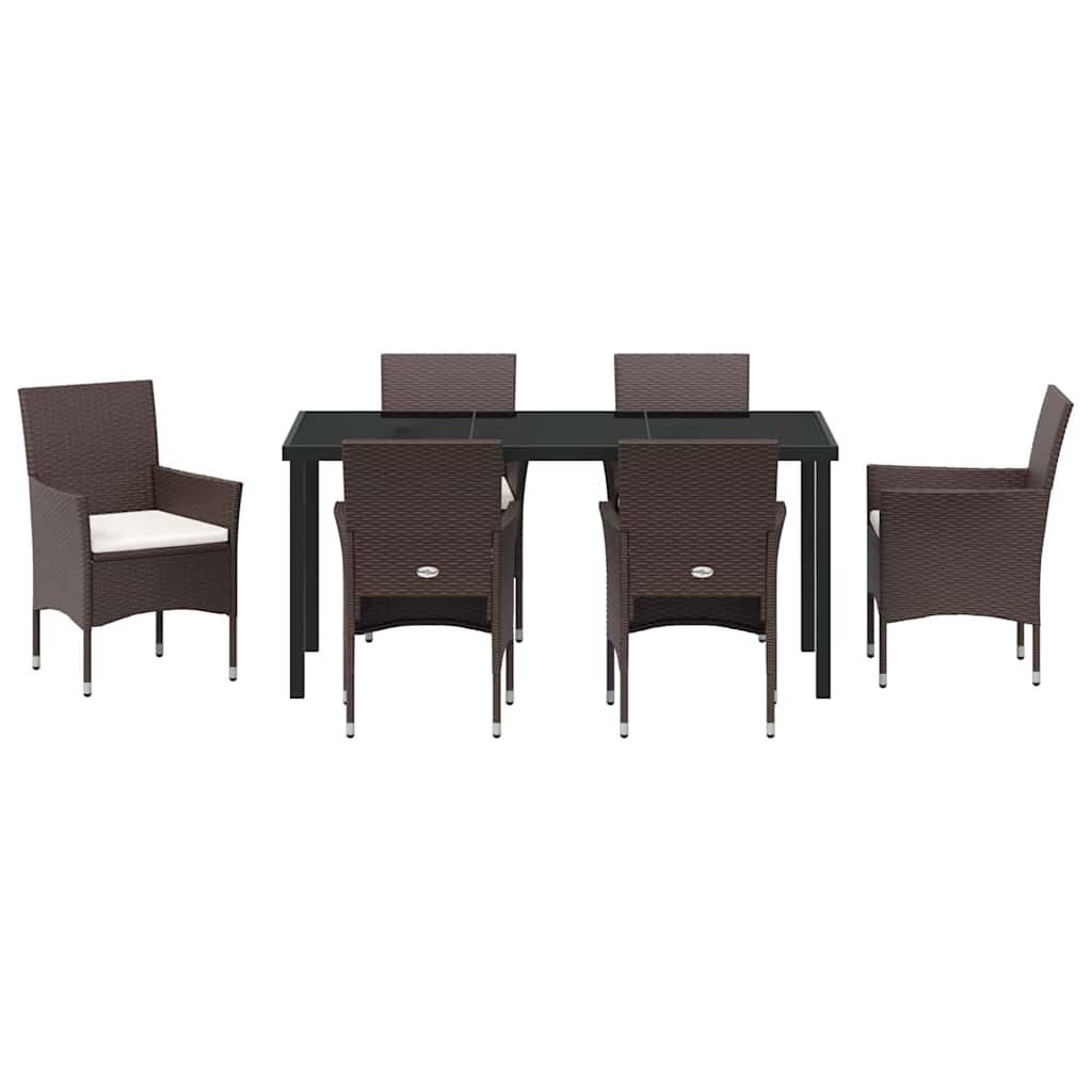 Tuin eettafelset met kussen 7 pcs Bruin poly rattan – afbeelding 7
