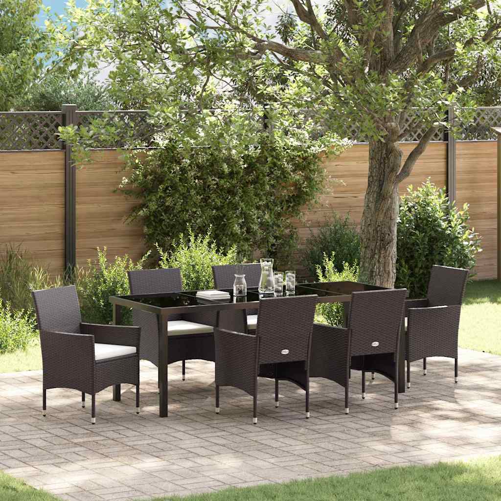 Tuin eettafelset met kussen 7 pcs Bruin poly rattan – afbeelding 1