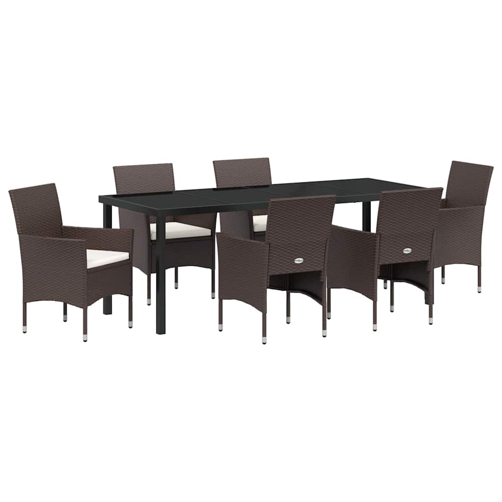 Tuin eettafelset met kussen 7 pcs Bruin poly rattan – afbeelding 2