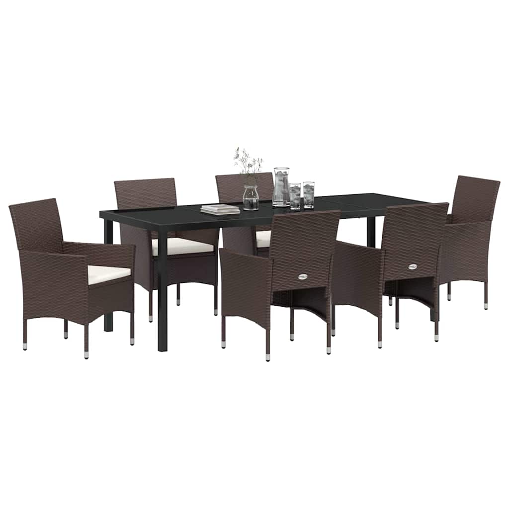 Tuin eettafelset met kussen 7 pcs Bruin poly rattan – afbeelding 3