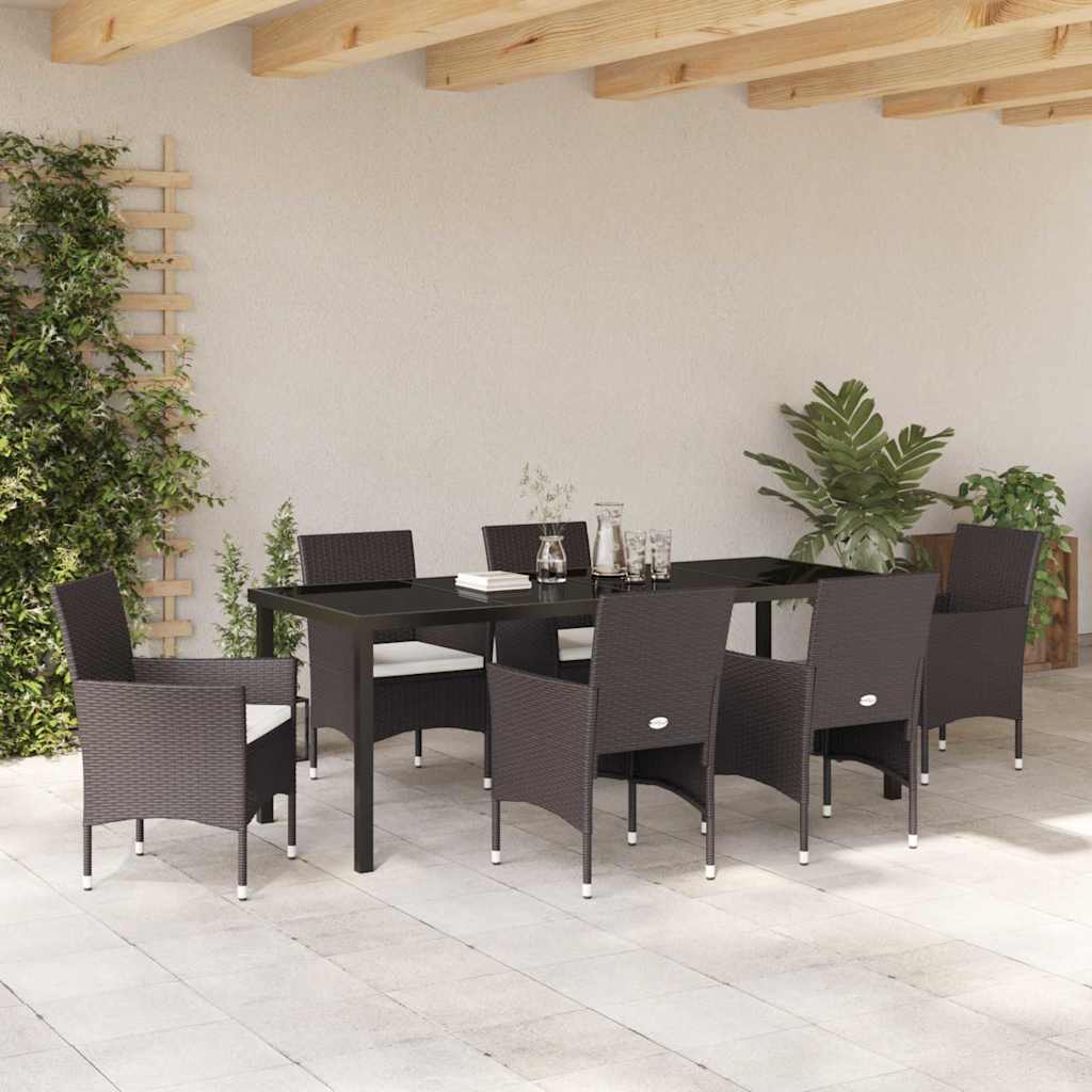 Tuin eettafelset met kussen 7 pcs Bruin poly rattan – afbeelding 4