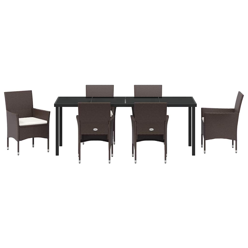 Tuin eettafelset met kussen 7 pcs Bruin poly rattan – afbeelding 7
