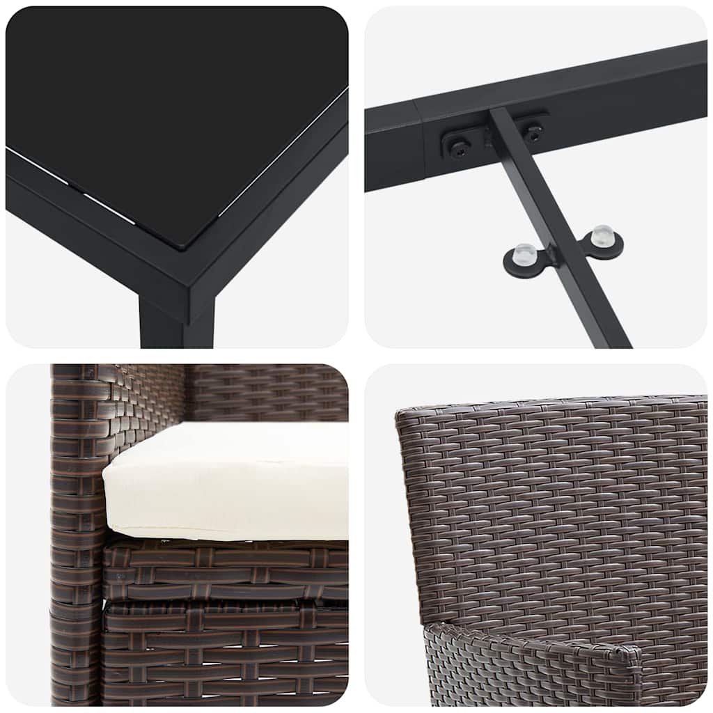 Tuin eettafelset met kussen 7 pcs Bruin poly rattan – afbeelding 9