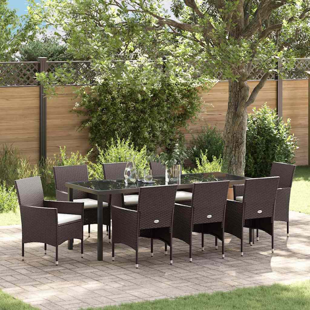 Tuin eettafelset met kussen 9 pcs Bruin poly rattan – afbeelding 1