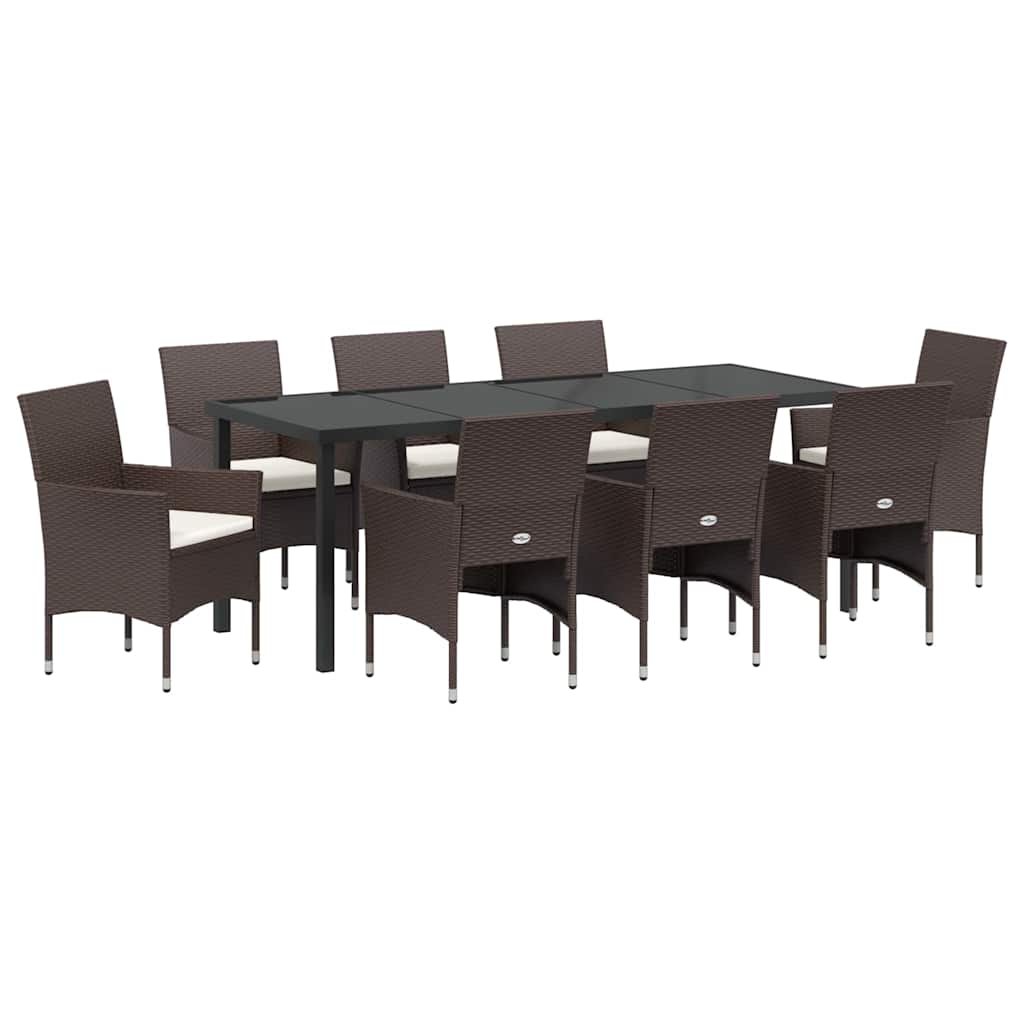 Tuin eettafelset met kussen 9 pcs Bruin poly rattan – afbeelding 2