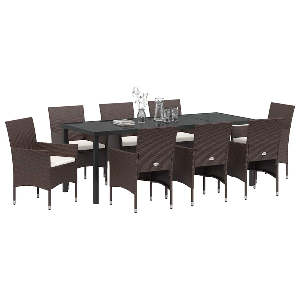 Tuin eettafelset met kussen 9 pcs Bruin poly rattan – afbeelding 3