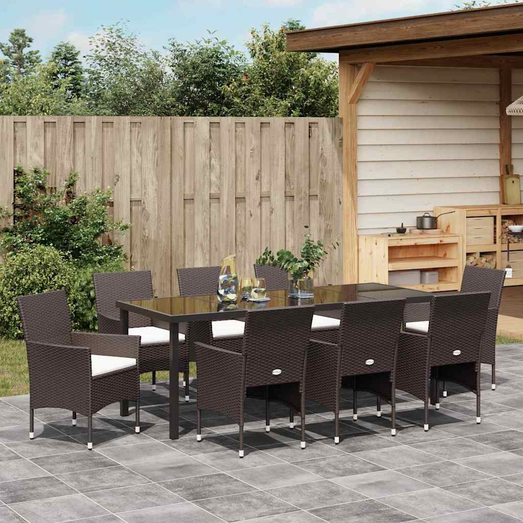 Tuin eettafelset met kussen 9 pcs Bruin poly rattan – afbeelding 4
