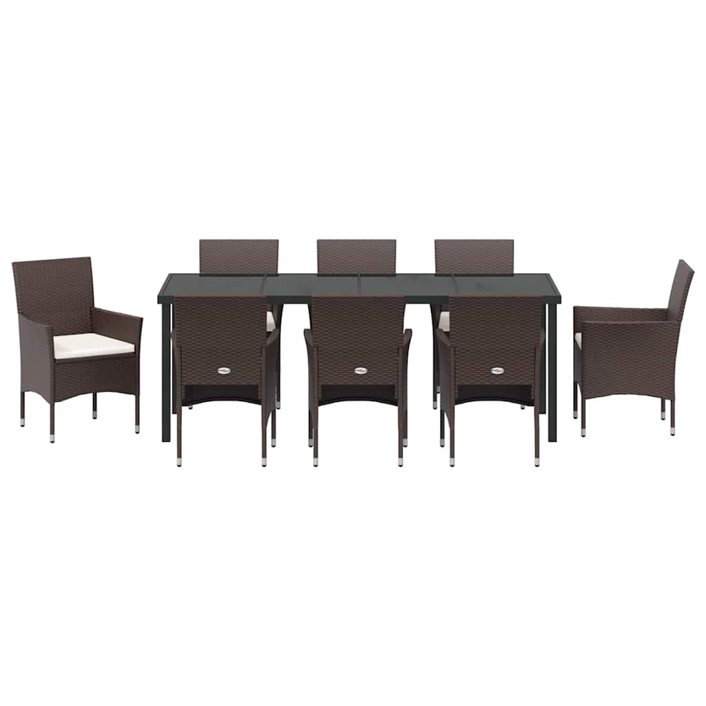 Tuin eettafelset met kussen 9 pcs Bruin poly rattan – afbeelding 7