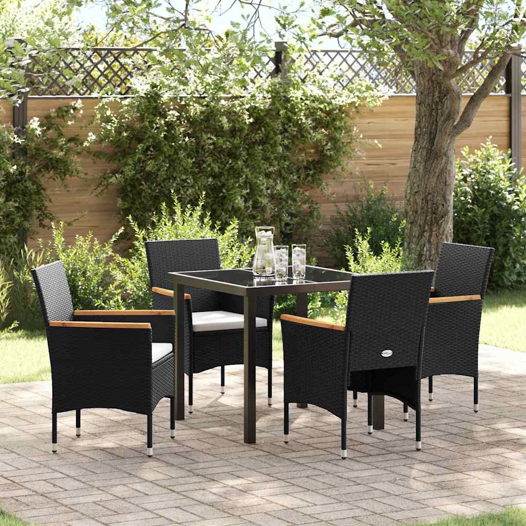 Tuin eettafelset met kussen 5 pcs Zwart poly rattan – afbeelding 1
